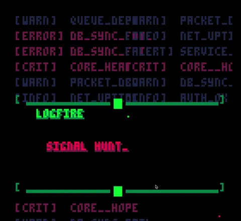 Gameplay footage of log lines scrolling while the player selects entries.